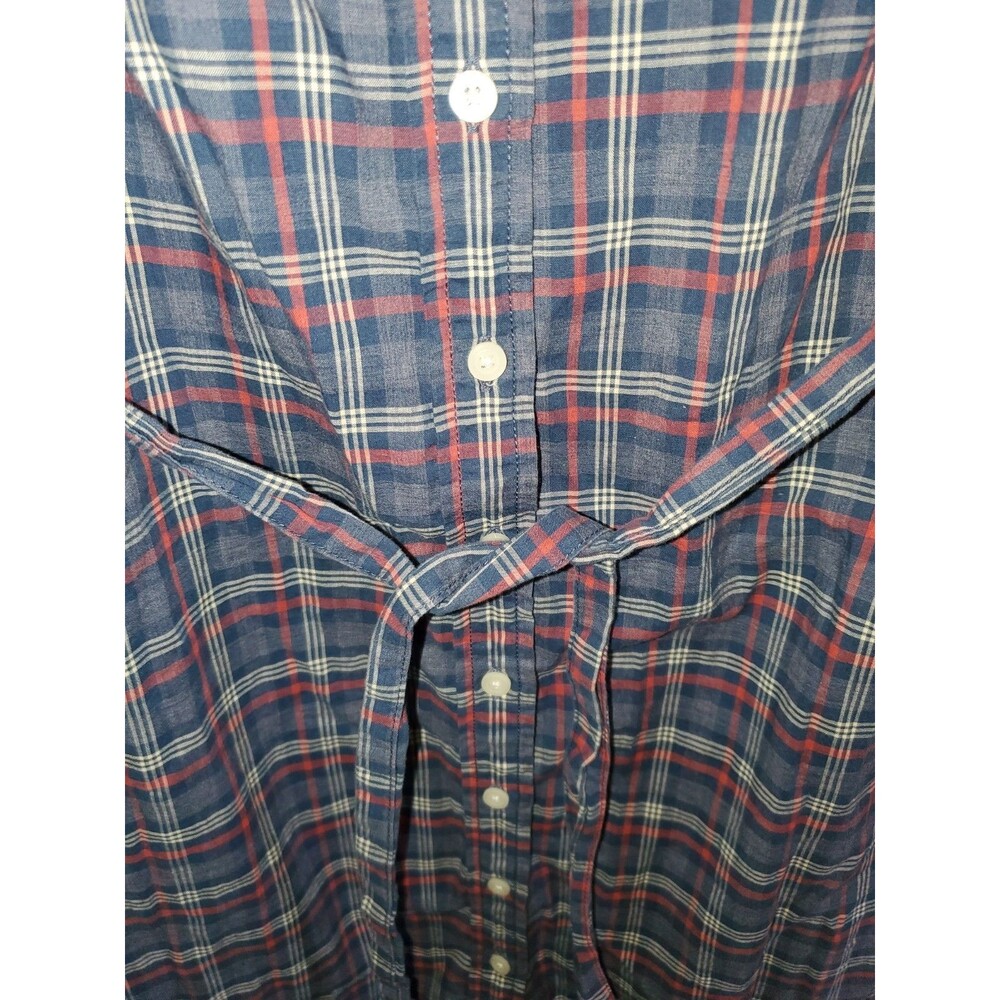 L.L. Bean Plaid Belted Shirt Dress Size S Small Red Blue 100% Cotton Roll Tab - Picture 6 of 16